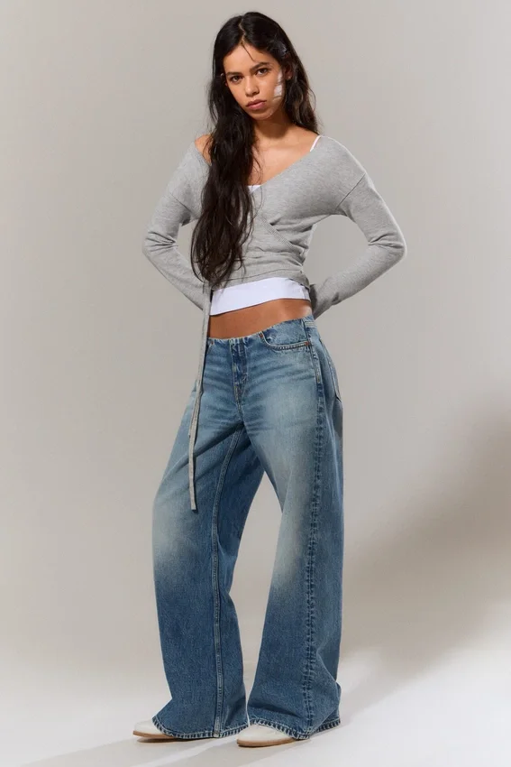 Paz Low Rise No-Waistband Wide Leg Jeans – Blue Horses – Medium Blue Paz Low Rise No-Waistband Wide Leg Jeans – Blue Horses – Medium Blue