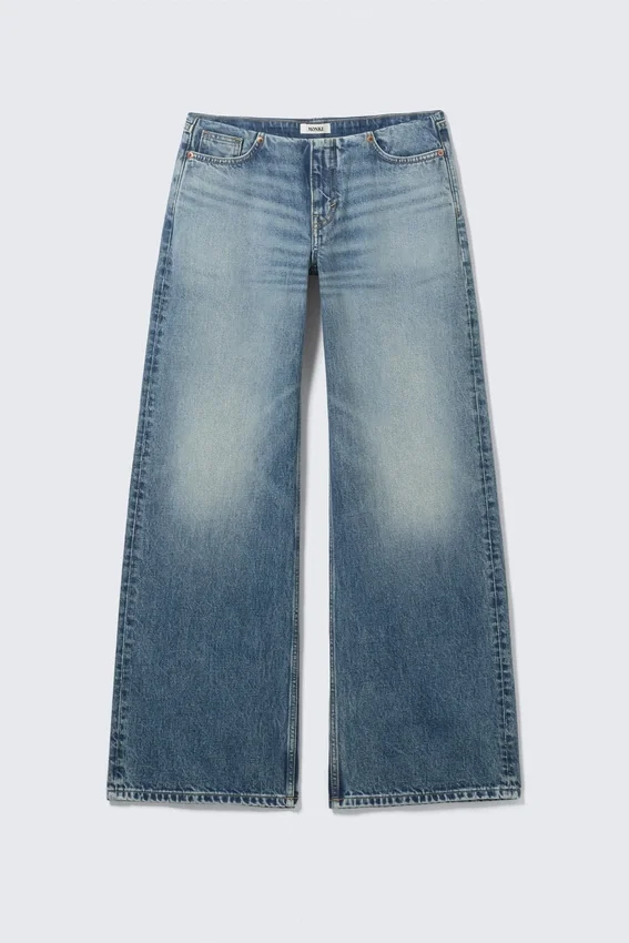 Paz Low Rise No-Waistband Wide Leg Jeans – Blue Horses – Medium Blue Paz Low Rise No-Waistband Wide Leg Jeans – Blue Horses – Medium Blue