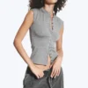 Pearl Button up Top – Dusty Grey Melange Pearl Button up Top – Dusty Grey Melange