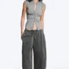 Pearl Button up Top – Dusty Grey Melange Pearl Button up Top – Dusty Grey Melange