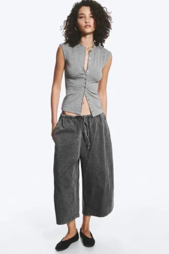 Pearl Button up Top – Dusty Grey Melange