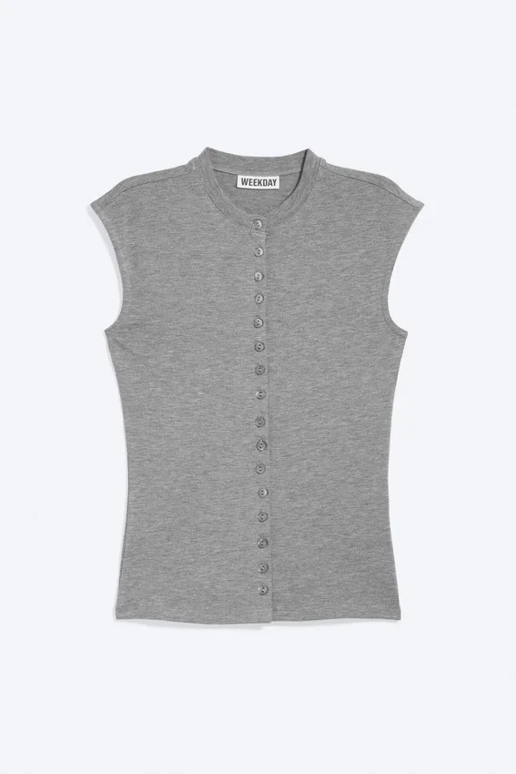 Pearl Button up Top – Dusty Grey Melange Pearl Button up Top – Dusty Grey Melange