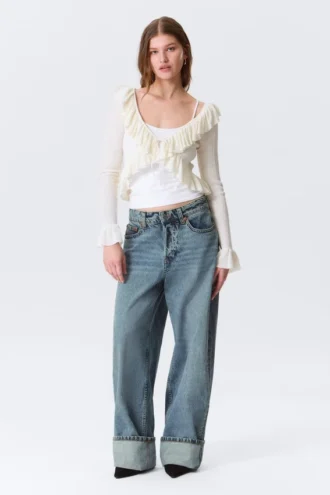 Peggy Low Rise Loose Baggy Jeans – Blue – Fold Up