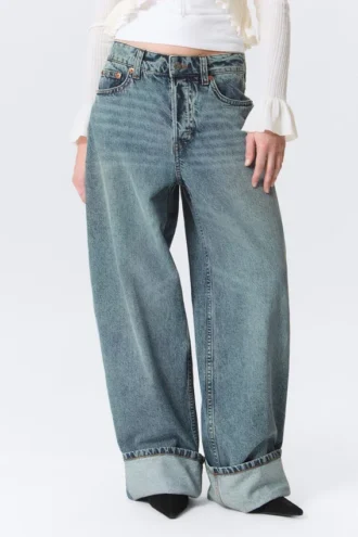 Peggy Low Rise Loose Baggy Jeans – Blue – Fold Up