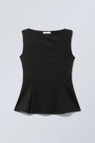 Peplum Boat-Neck Top – Black