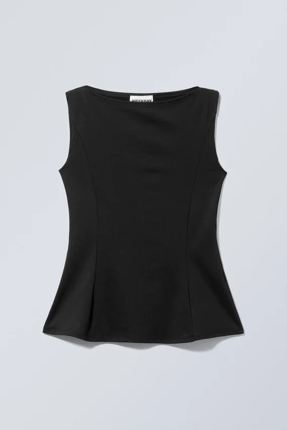 Peplum Boat-Neck Top – Black Peplum Boat-Neck Top – Black