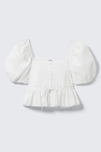Peplum Cotton Poplin Blouse – White