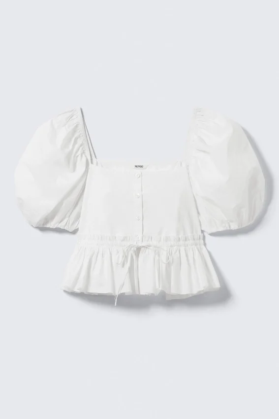 Peplum Cotton Poplin Blouse – White Peplum Cotton Poplin Blouse – White