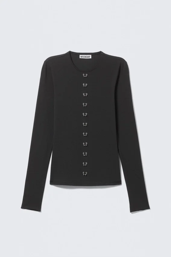 Pierced Long-Sleeved Top – Black Pierced Long-Sleeved Top – Black