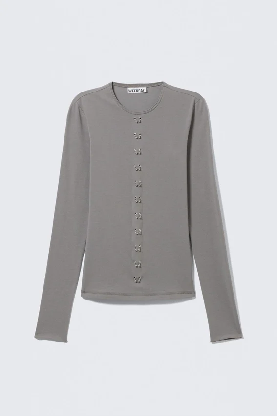Pierced Long-Sleeved Top – Grey Pierced Long-Sleeved Top – Grey