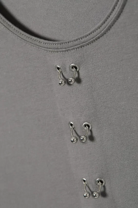 Pierced Long-Sleeved Top – Grey Pierced Long-Sleeved Top – Grey