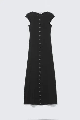Pierced Short-Sleeved Maxi Dress – Black Pierced Short-Sleeved Maxi Dress – Black
