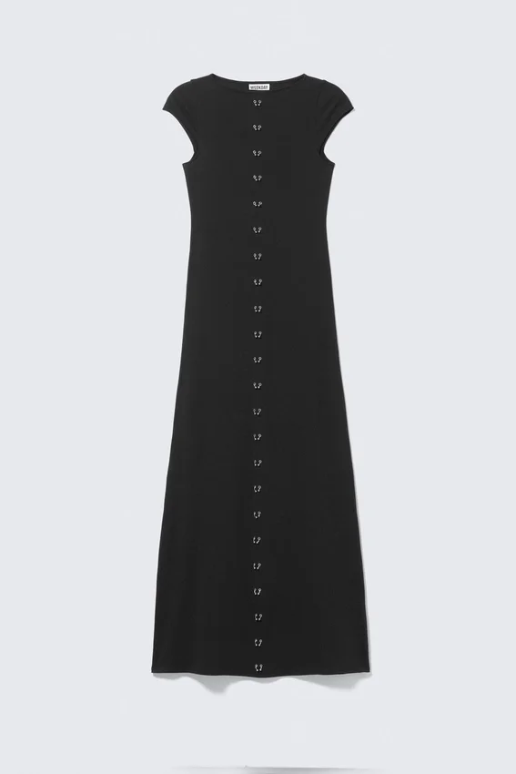 Pierced Short-Sleeved Maxi Dress – Black Pierced Short-Sleeved Maxi Dress – Black