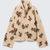 Pile Fleece Zip Jacket – Beige – Brown Floral Print Pile Fleece Zip Jacket – Beige – Brown Floral Print