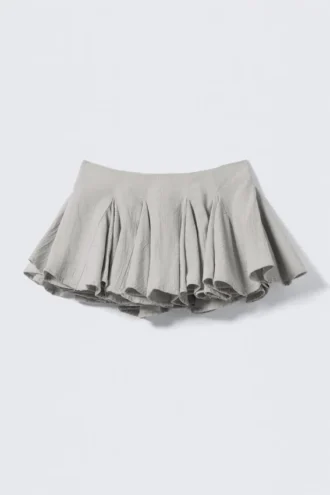 Pleated Cotton Mini Skirt – Light Grey