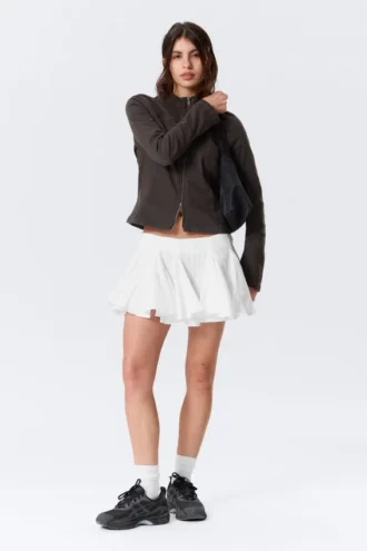 Pleated Cotton Mini Skirt – White