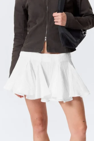 Pleated Cotton Mini Skirt – White