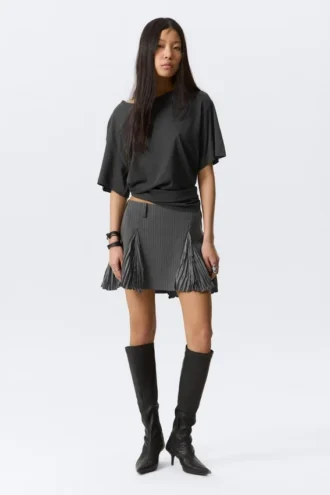 Pleated Insert Mini Skirt – Striped Grey