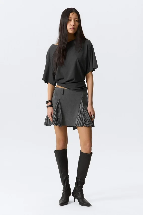 Pleated Insert Mini Skirt – Striped Grey Pleated Insert Mini Skirt – Striped Grey