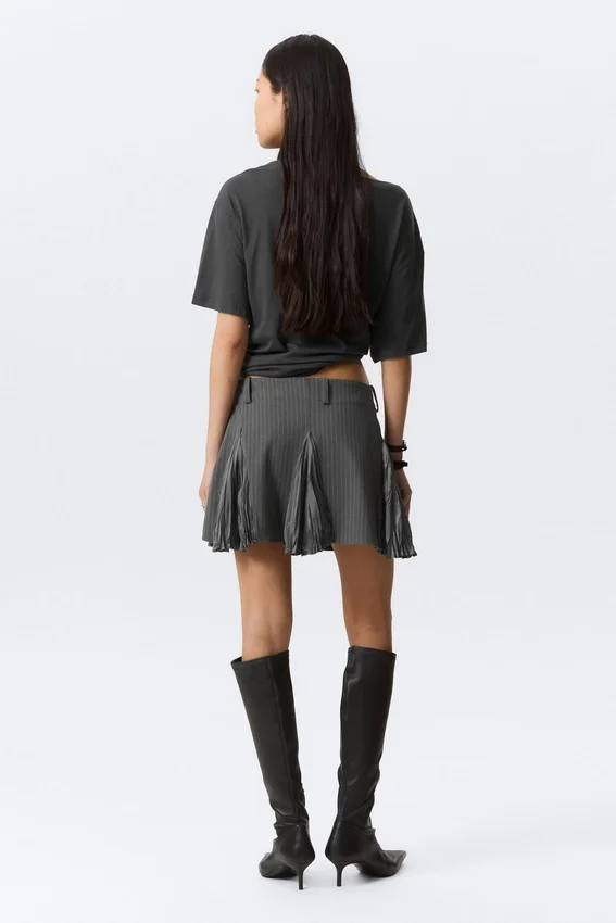 Pleated Insert Mini Skirt – Striped Grey Pleated Insert Mini Skirt – Striped Grey