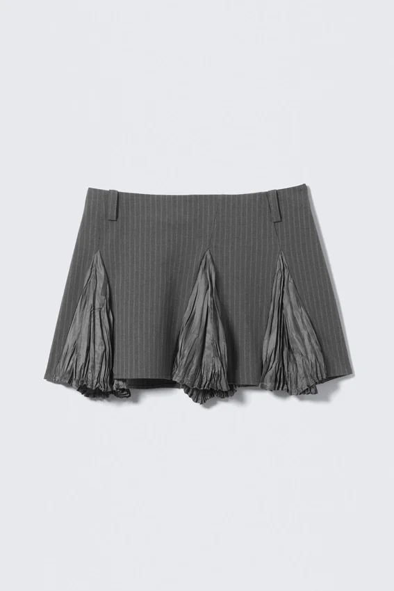 Pleated Insert Mini Skirt – Striped Grey Pleated Insert Mini Skirt – Striped Grey