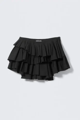 Pleated Layered Mini Skirt – Black