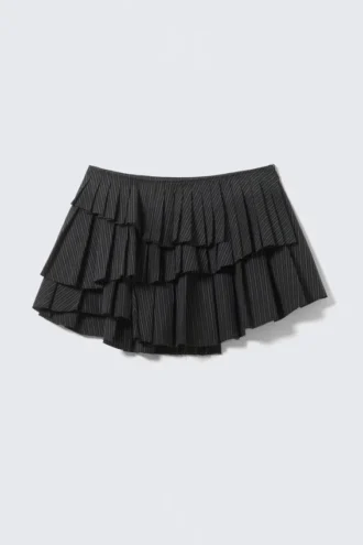 Pleated Layered Mini Skirt – Striped Black