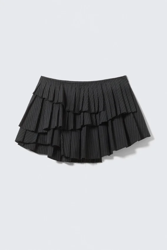 Pleated Layered Mini Skirt – Striped Black Pleated Layered Mini Skirt – Striped Black