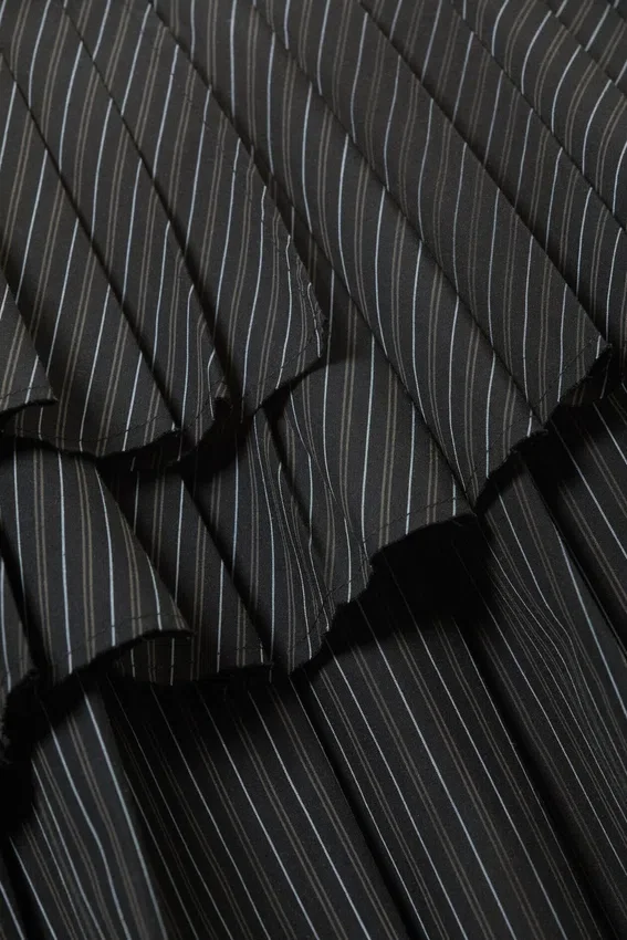 Pleated Layered Mini Skirt – Striped Black Pleated Layered Mini Skirt – Striped Black