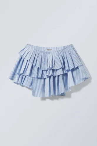 Pleated Layered Mini Skirt – Striped Light Blue