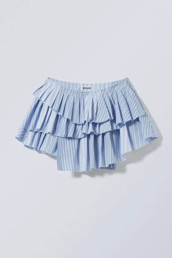 Pleated Layered Mini Skirt – Striped Light Blue Pleated Layered Mini Skirt – Striped Light Blue