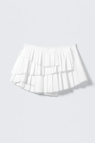 Pleated Layered Mini Skirt – White