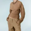 Pleated Long-Sleeved Top – Dark Beige Pleated Long-Sleeved Top – Dark Beige