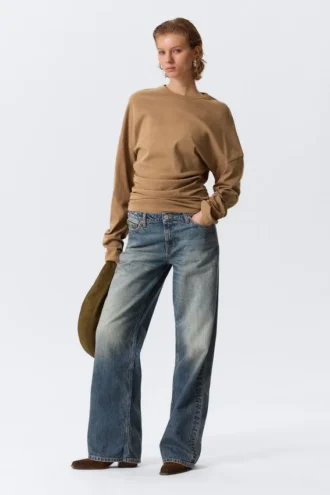 Pleated Long-Sleeved Top – Dark Beige