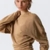 Pleated Long-Sleeved Top – Dark Beige Pleated Long-Sleeved Top – Dark Beige