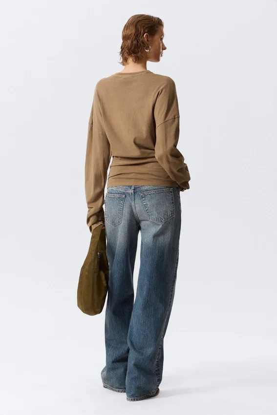 Pleated Long-Sleeved Top – Dark Beige Pleated Long-Sleeved Top – Dark Beige