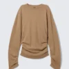 Pleated Long-Sleeved Top – Dark Beige Pleated Long-Sleeved Top – Dark Beige
