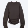 Pleated Long-Sleeved Top – Dark Brown Pleated Long-Sleeved Top – Dark Brown