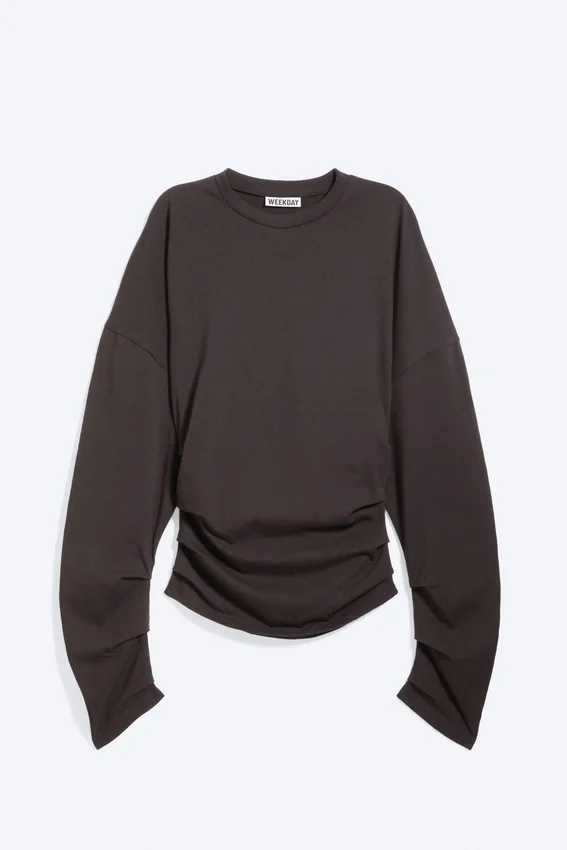 Pleated Long-Sleeved Top – Dark Brown Pleated Long-Sleeved Top – Dark Brown