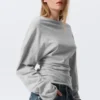 Pleated Long-Sleeved Top – Light Grey Melange Pleated Long-Sleeved Top – Light Grey Melange