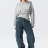 Pleated Long-Sleeved Top – Light Grey Melange Pleated Long-Sleeved Top – Light Grey Melange