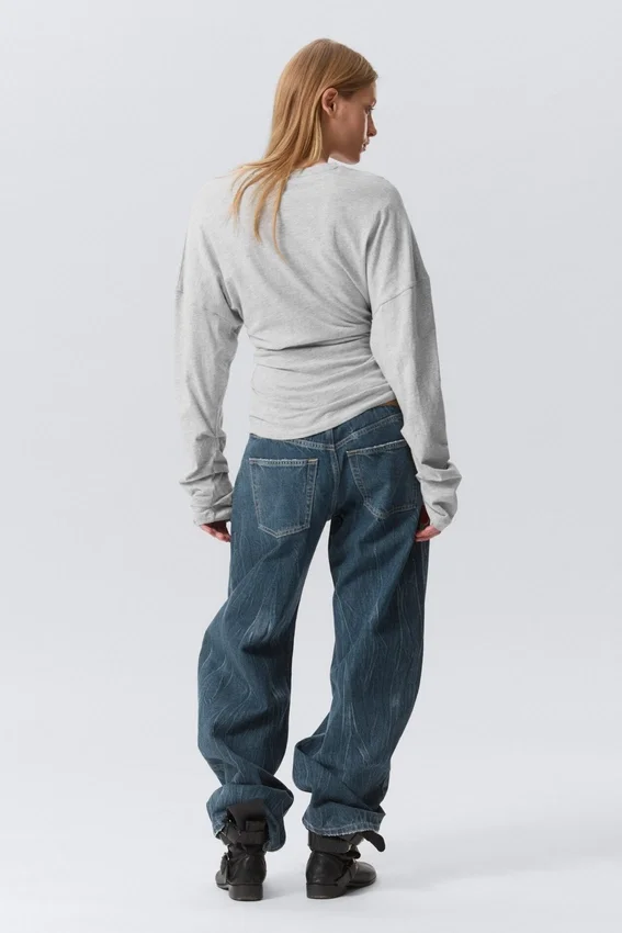 Pleated Long-Sleeved Top – Light Grey Melange Pleated Long-Sleeved Top – Light Grey Melange