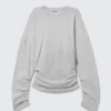 Pleated Long-Sleeved Top – Light Grey Melange Pleated Long-Sleeved Top – Light Grey Melange