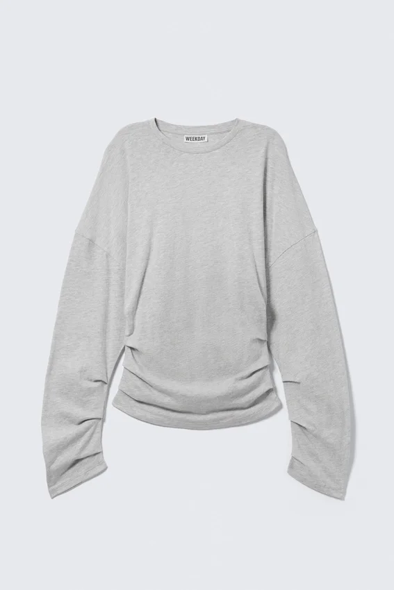 Pleated Long-Sleeved Top – Light Grey Melange Pleated Long-Sleeved Top – Light Grey Melange