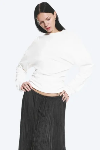 Pleated Long-Sleeved Top – White