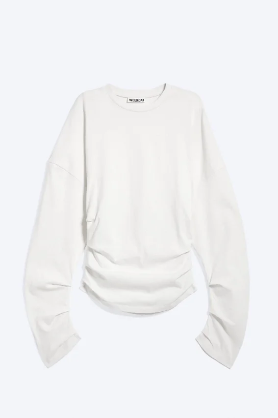 Pleated Long-Sleeved Top – White Pleated Long-Sleeved Top – White