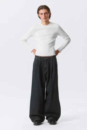 Pleated Loose Baggy Jeans – Emerald Rinse – Dark Blue Pleated Loose Baggy Jeans – Emerald Rinse – Dark Blue