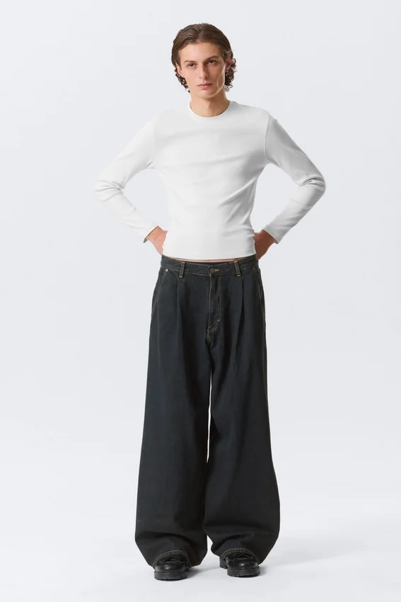Pleated Loose Baggy Jeans – Emerald Rinse – Dark Blue Pleated Loose Baggy Jeans – Emerald Rinse – Dark Blue