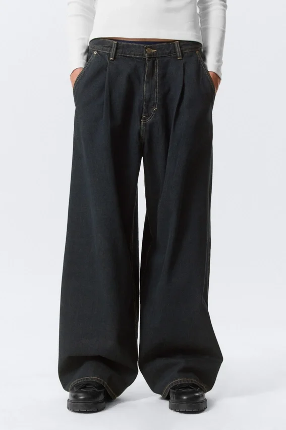 Pleated Loose Baggy Jeans – Emerald Rinse – Dark Blue Pleated Loose Baggy Jeans – Emerald Rinse – Dark Blue