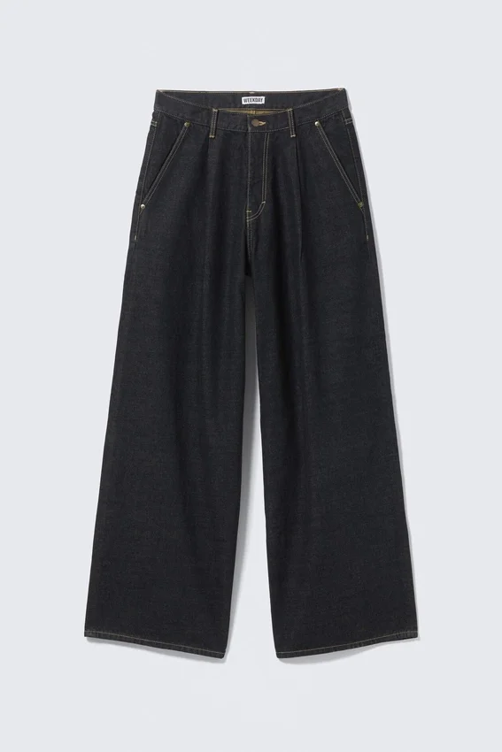Pleated Loose Baggy Jeans – Emerald Rinse – Dark Blue Pleated Loose Baggy Jeans – Emerald Rinse – Dark Blue